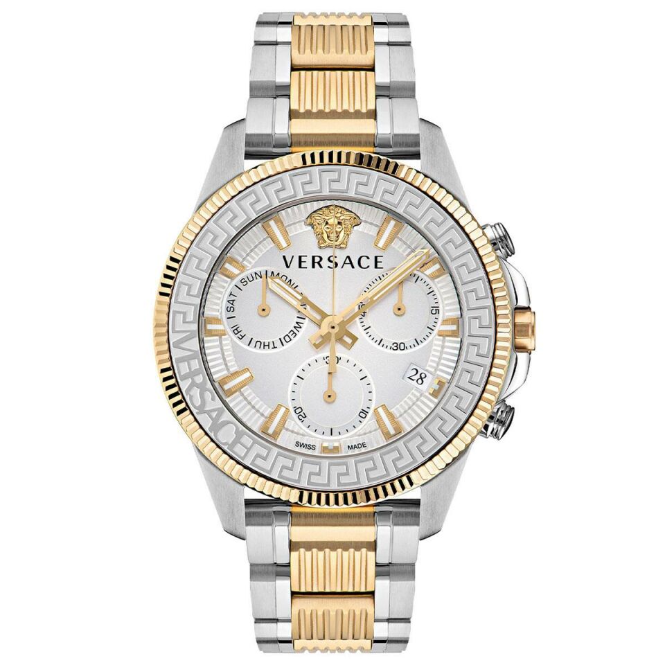 Versace VRSCVE3J00522 Quartz Çelik Swiss Made 45 mm Altın/Gri Erkek Saati