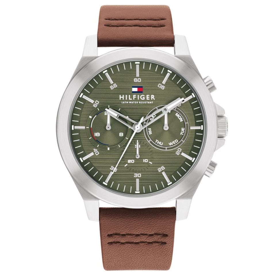 Tommy Hilfiger TH1710522 Quartz Deri Kahverengi Yeşil Kadran 46 mm Erkek Kol Saati