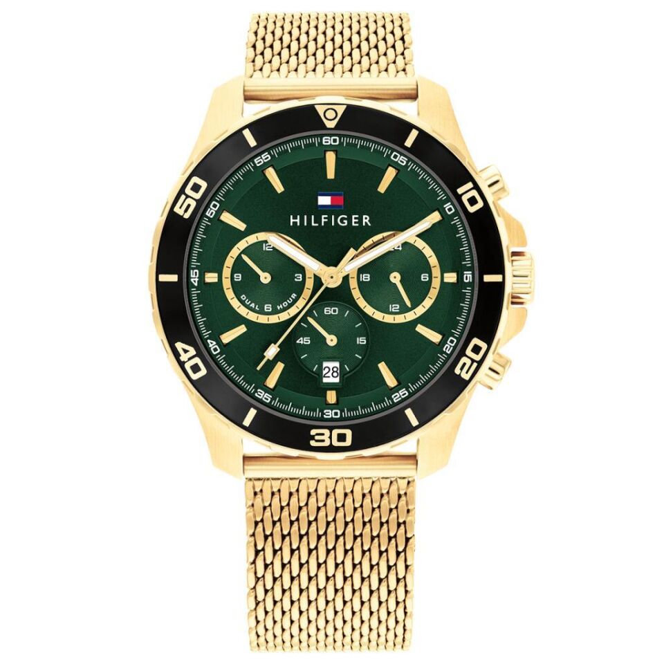 Tommy Hilfiger TH1792093 Quartz Çelik Hasır Altın Rengi Yeşil Kadran 43 mm Erkek Kol Saati