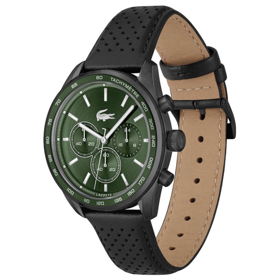 Lacoste 2011345 Quartz Deri Siyah Yeşil Kadran 42 mm Erkek Kol Saati