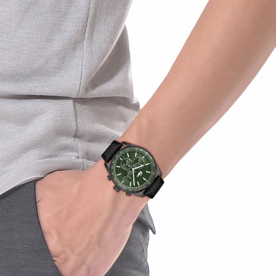 Lacoste 2011345 Quartz Deri Siyah Yeşil Kadran 42 mm Erkek Kol Saati