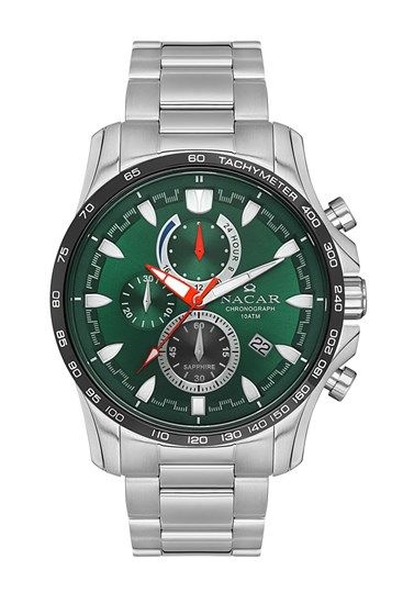 Nacar NC34-290023-ANM Quartz Çelik Gri Yeşil Kadran 46 mm Erkek Kol Saati