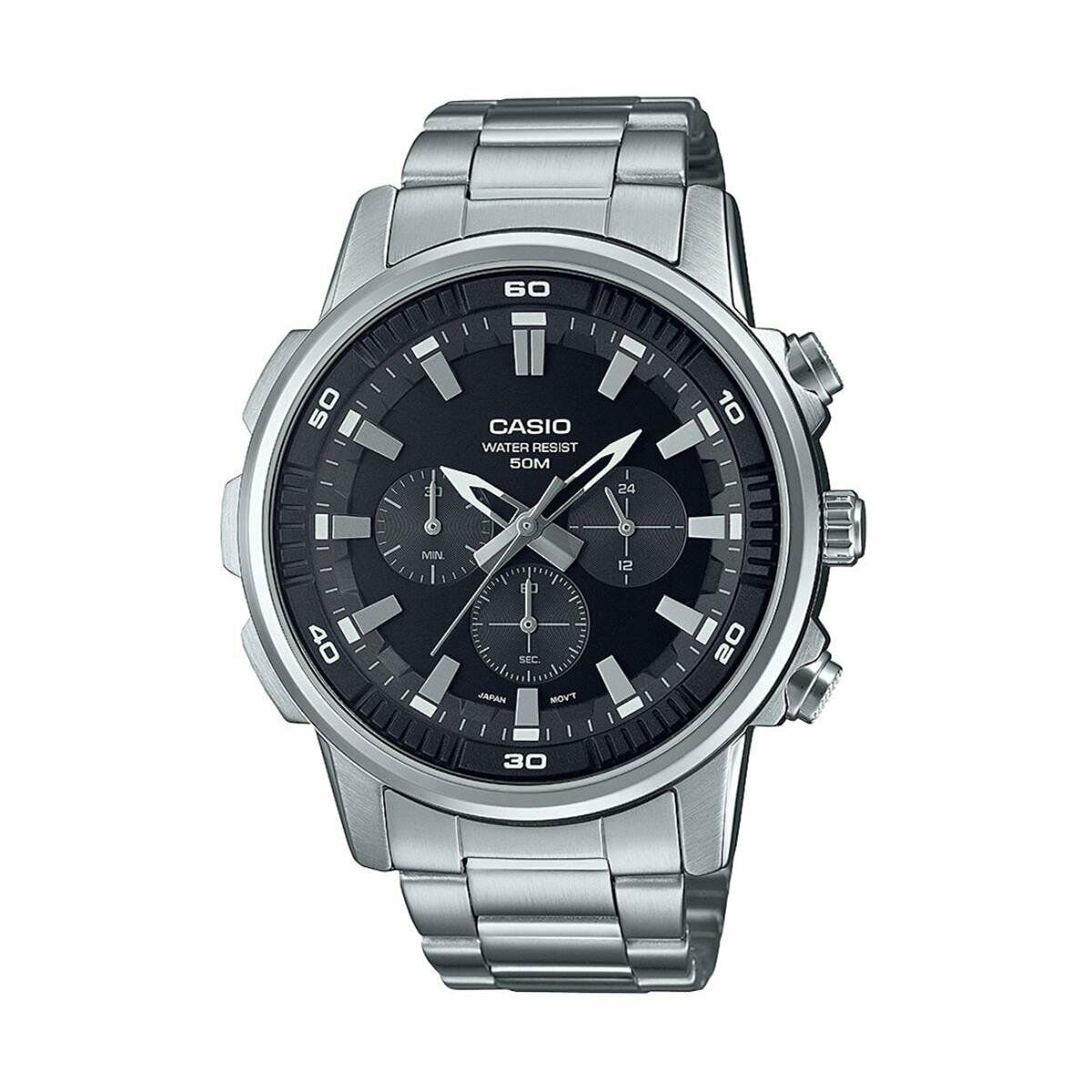 Casio MTP-E505D-1AVDF Quartz Çelik Gri Siyah Kadran 46 mm Erkek Kol Saati