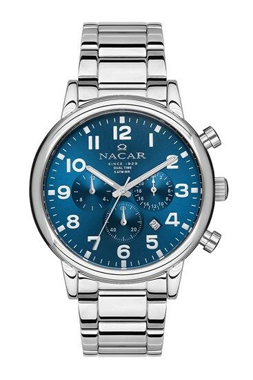 Nacar NC34-290313-ALM Quartz Çelik Gri 46 mm Erkek Kol Saati