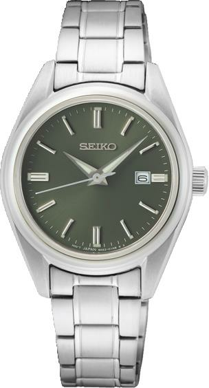 Seiko SUR533P Quartz Çelik Gri Yeşil Kadran Safir Cam 30 mm Kadın Kol Saati