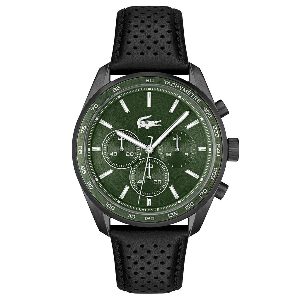 Lacoste LAC2011345 Quartz Deri Siyah Yeşil Kadran 42 mm Erkek Kol Saati