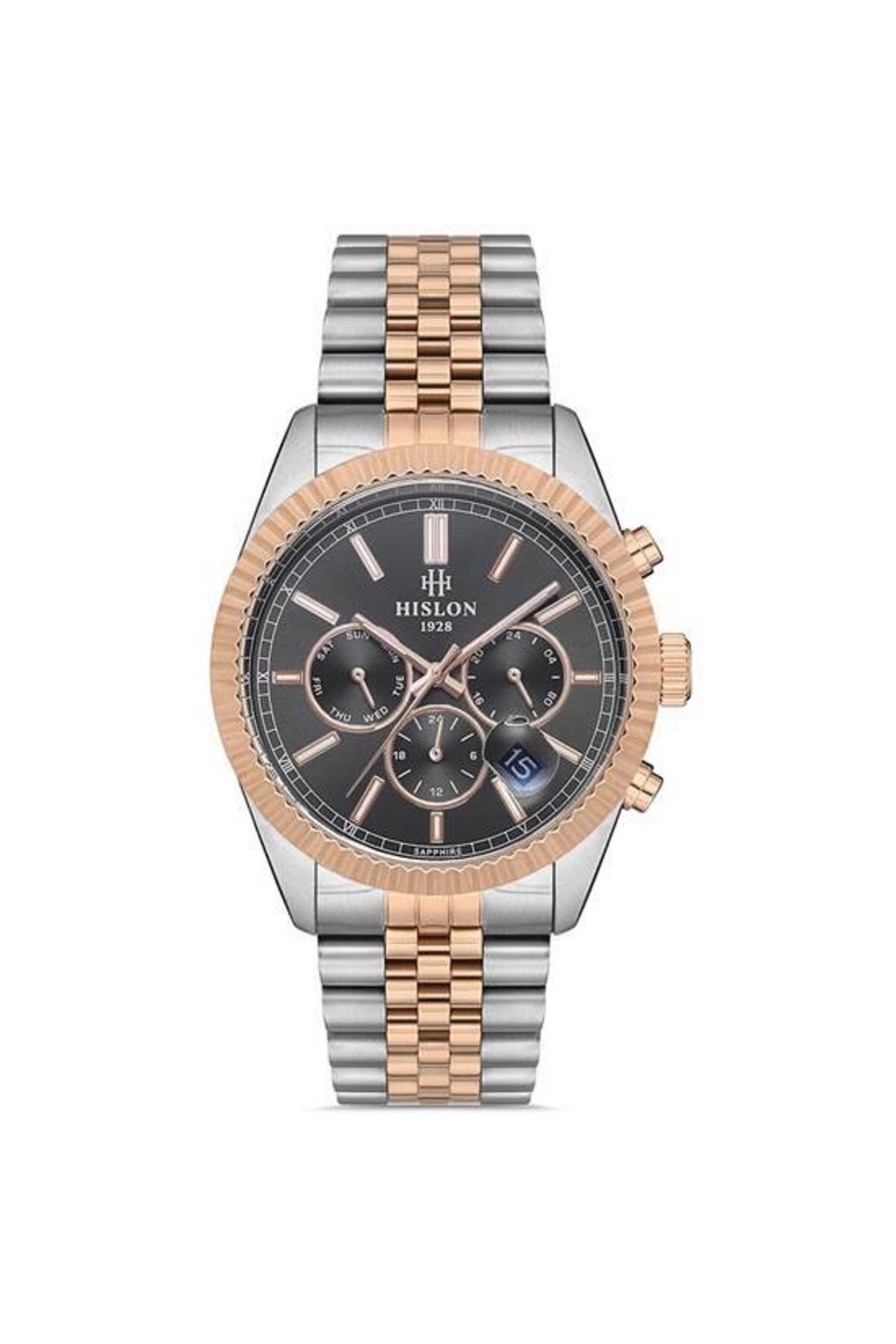 Hislon Dt117t-05sr Japon Analog Çelik Rose/Gri Safir Cam Multi Fonksiyon 42 mm Erkek Kol Saati