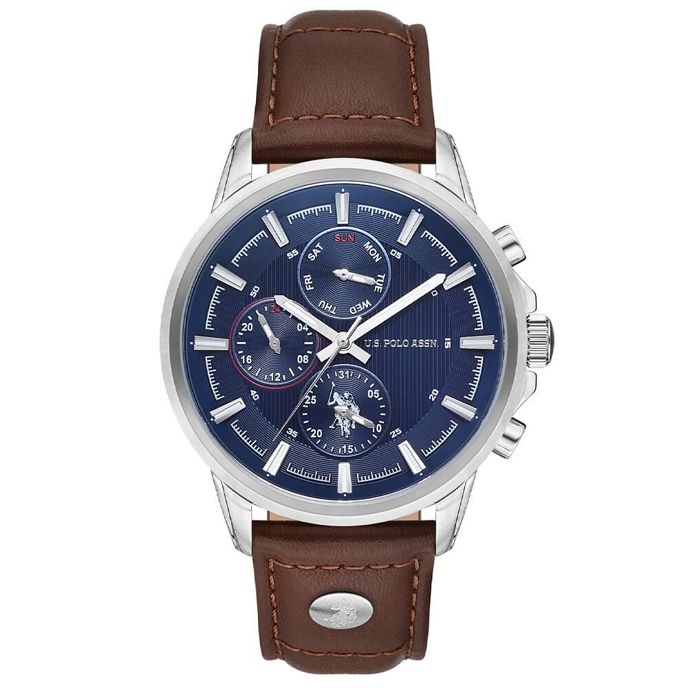 U.s. Polo Assn. USPA 1016-02 Quartz Deri Kahverengi Lacivert Kadran 44 mm Erkek Kol Saati