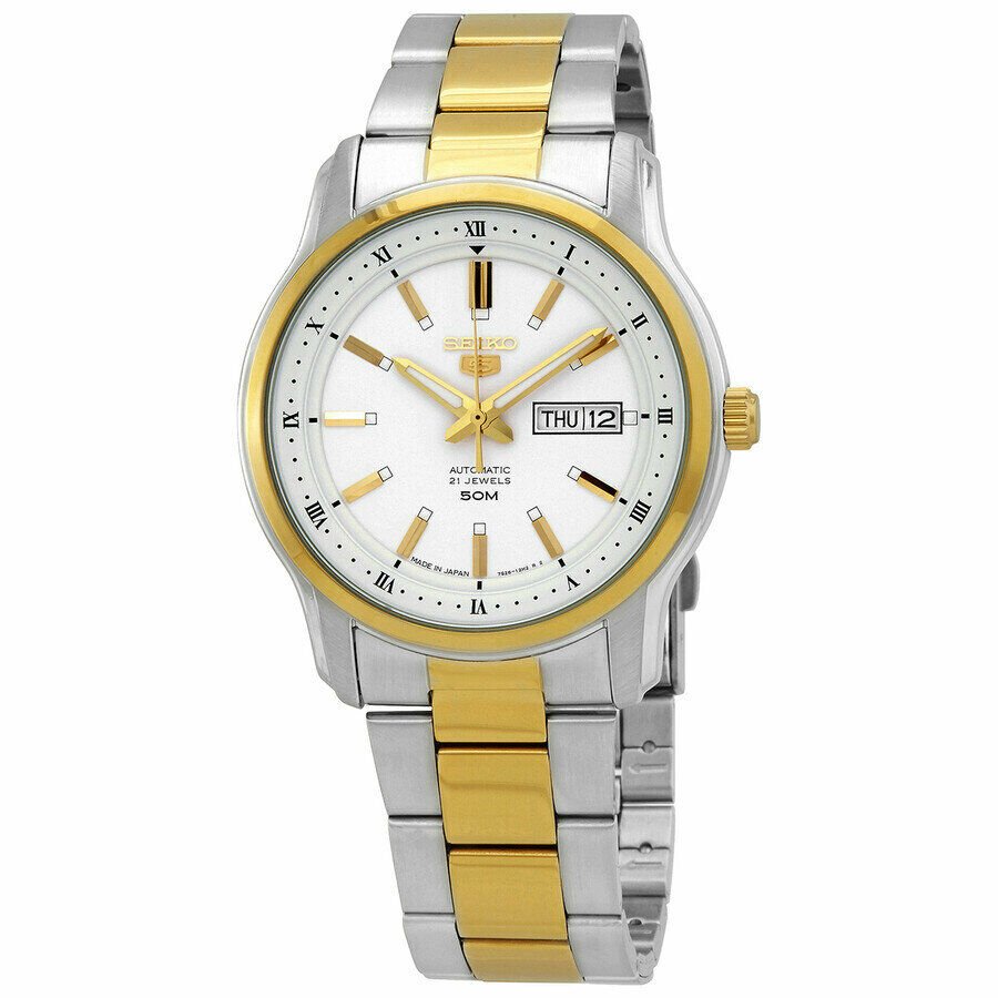 Seiko 5 Japan SNKP14J1 Otomatik Çelik Altın/Gri Beyaz Kadran 43 mm Erkek Kol Saati