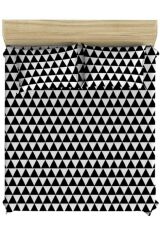 Makiteks Yüzde Yüz Pamuklu Siyah Beyaz Geometrik Üçgenler 180x200 Battal Boy Lastikli Çarşaf Seti