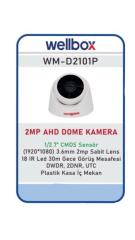 DOME KAMERA 2MP 1/2.7'' CMOS SENSÖR 18 IR LED 30M GECE GÖRÜŞ MESAFESİ DOME KAMERA WELLBOX WM-D2101P