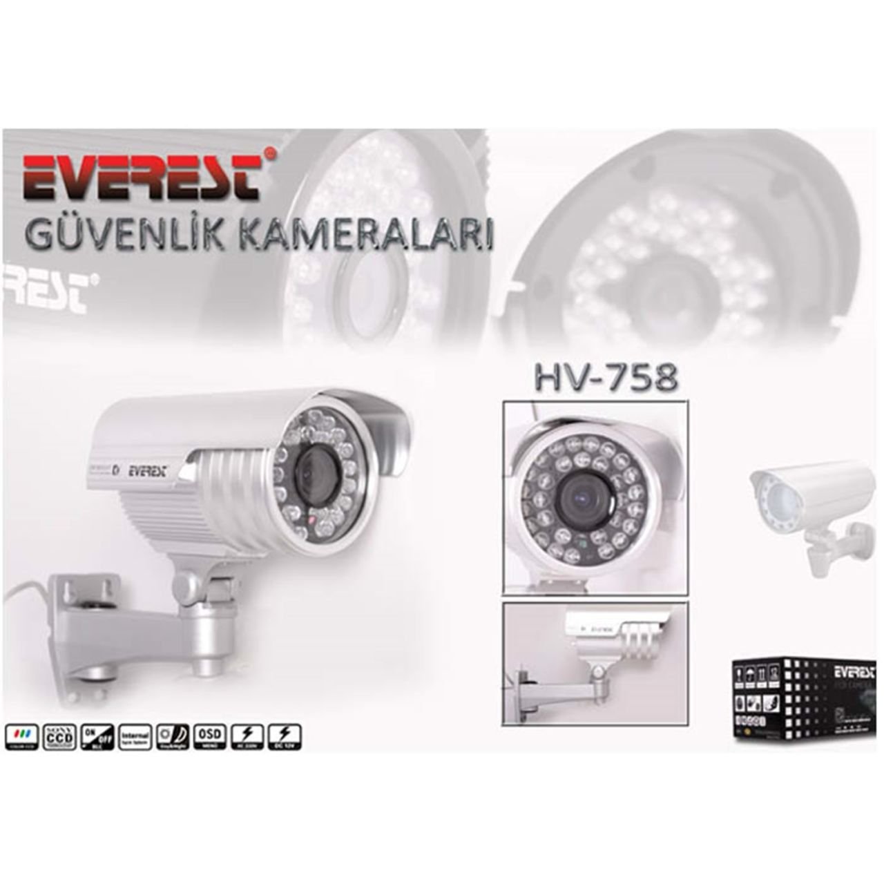 Everest Hv-758 Güvenlik Kamerası CCD Sensörlü Digital Color 48 Ledli Güvenlik Kamerası