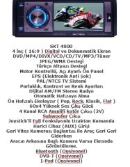 Skytech SKT-4800 Oto Teyp Dokunmatik LCD Ekranlı 4'' 4x60W FM/AM/DVD/MP3/CD Destekli Oto Teyp