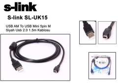 S-Link SL-UK15 5 Pin Usb To Mini Usb M Siyah USB 2.0 1.5m Kablo