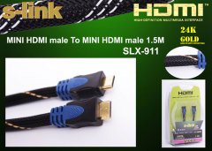 S-link SLX-911 Mini HDMI TO Mini HDMI 1.5m Altın Uçlu 24K + Kor.Kılıf 1.4 Ver. 3D Kablo