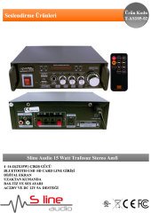 ANFİ 15W 220V TRAFOSUZ STEREO-ANFİ BT/USB/SD KART DESTEKLİ ANFİ S-LINE AUDIO T-AS105-02