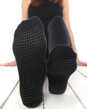 Siyah Pilates ve Yoga Çorabı Silikon Tabanlı Kaydırmaz