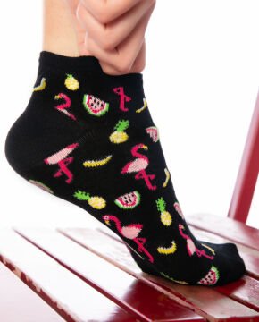 Flamingo ve Meyve Desenli Kısa Soket Çorap
