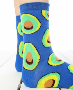 Avokado Desen Saks Mavi Soket Çorap