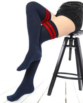 Lacivert Saç Örgü Dizüstü Çizgi Detaylı Çorap