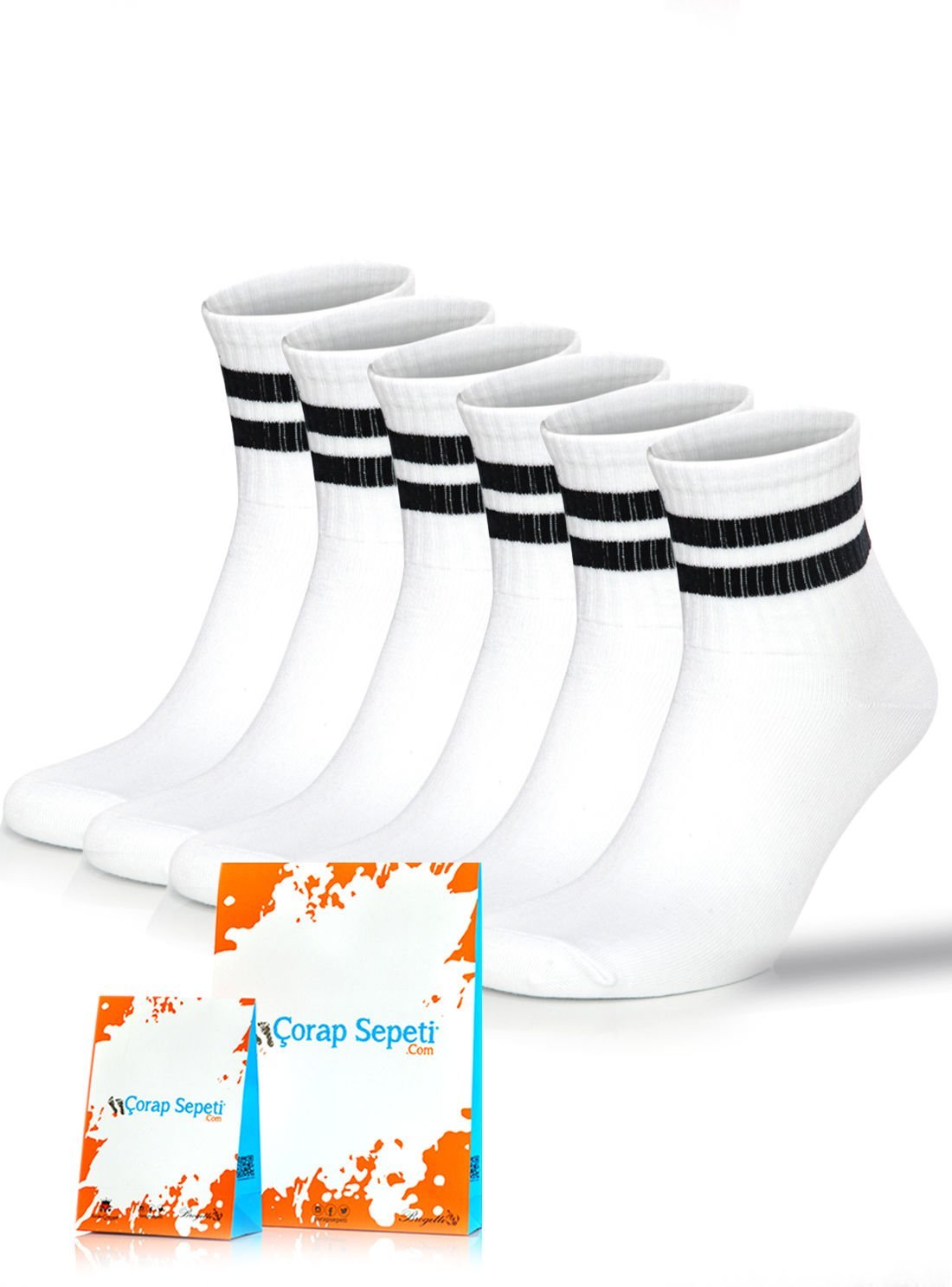 Erkek Çizgili Çorap 6lı Ekonomik Paket Beyaz Renk