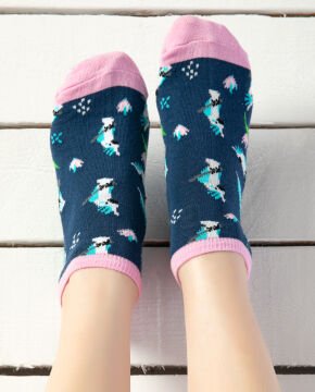 Mavi Papağan Desenli Kısa Soket Çorap