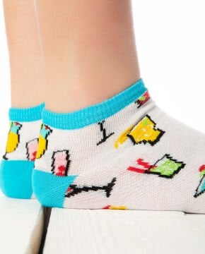 İçecek Desenli Kısa Soket Çorap