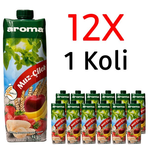 Aroma Muz Çilek Tahıllı Meyve Suyu 1 Litre 12 Adet