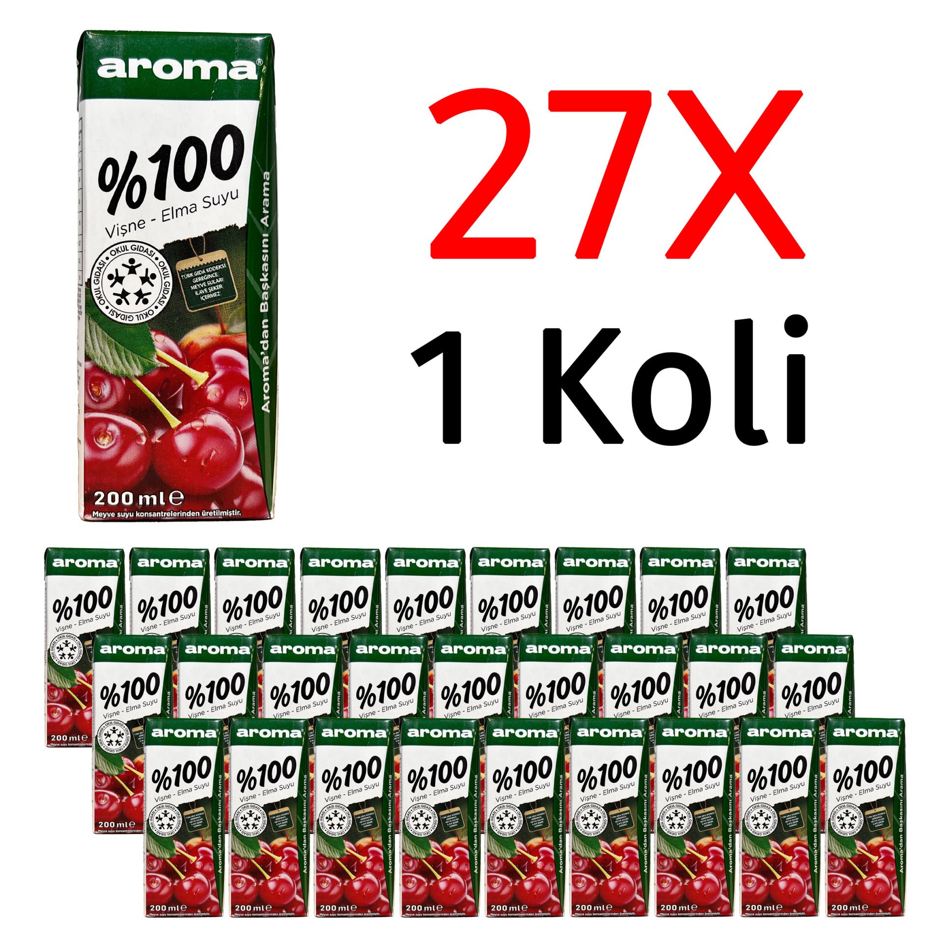 Aroma %100 Vişne-Elma Meyve Suyu 200ml 27 Adet