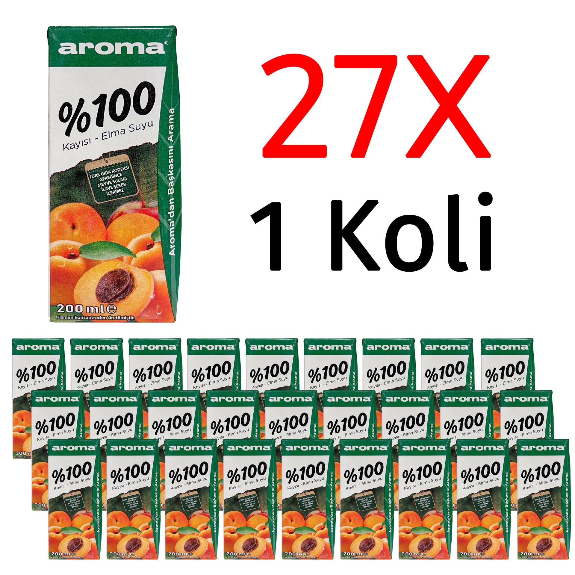 Aroma %100 Kayısı-Elma Meyve Suyu 200ml 27 Adet