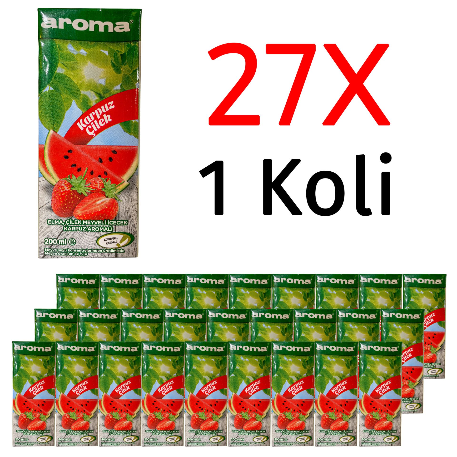 Aroma Nektar Karpuz Çilek Meyve Suyu 200ml 27 Adet