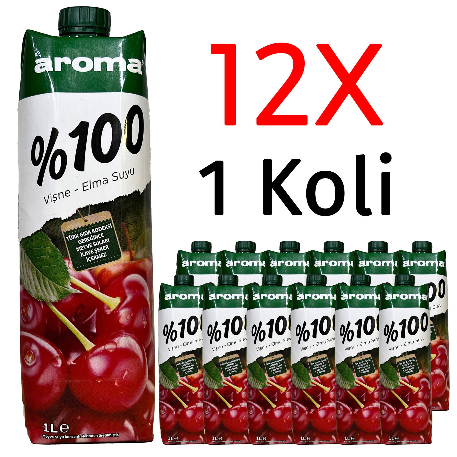 Aroma %100 Vişne-Elma Meyve Suyu 1L 12 Adet