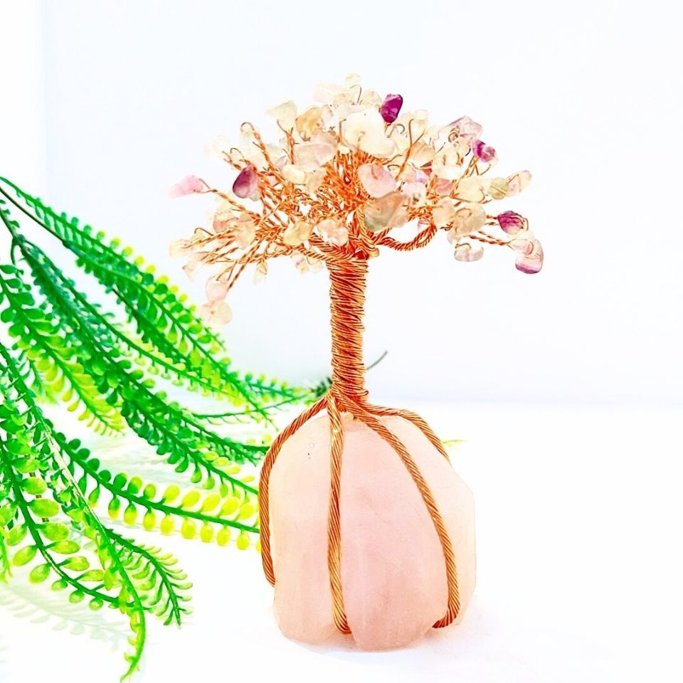 Pembe Kuvars - Florit Doğal Taş Hayat Ağacı