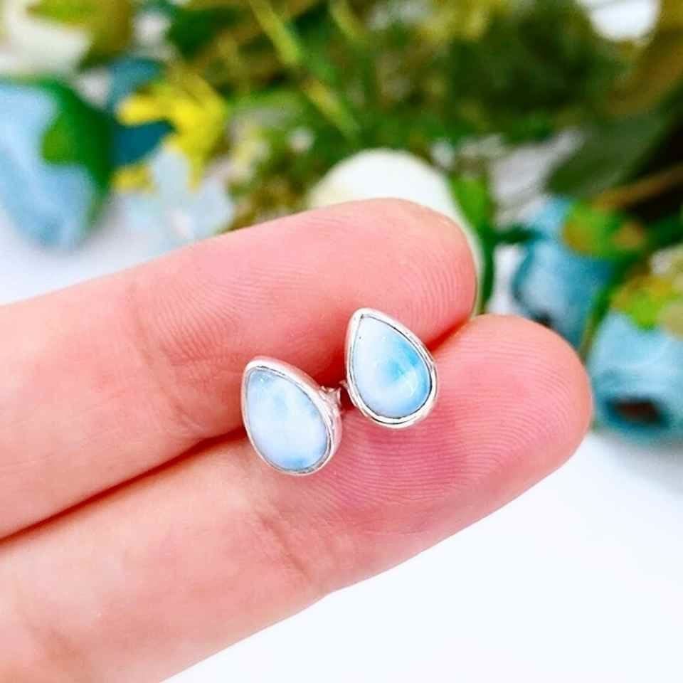 Larimar Taşı Doğal Taş Gümüş Küpe 00675