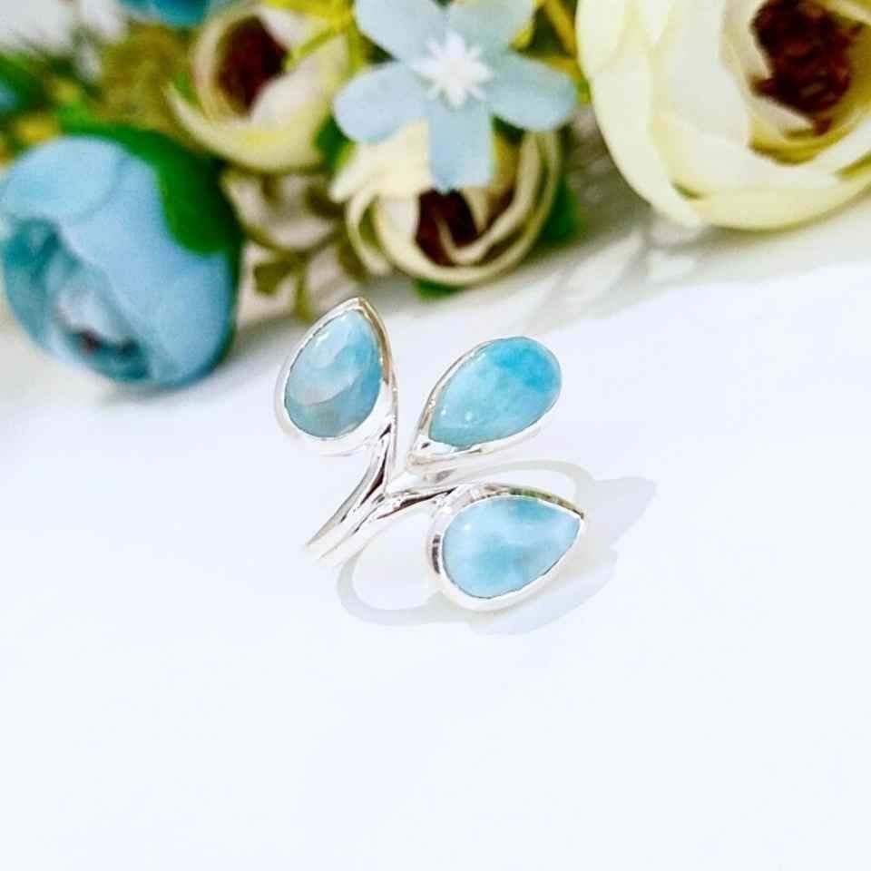 Larimar Taşı Doğal Taş Gümüş Yüzük 00671