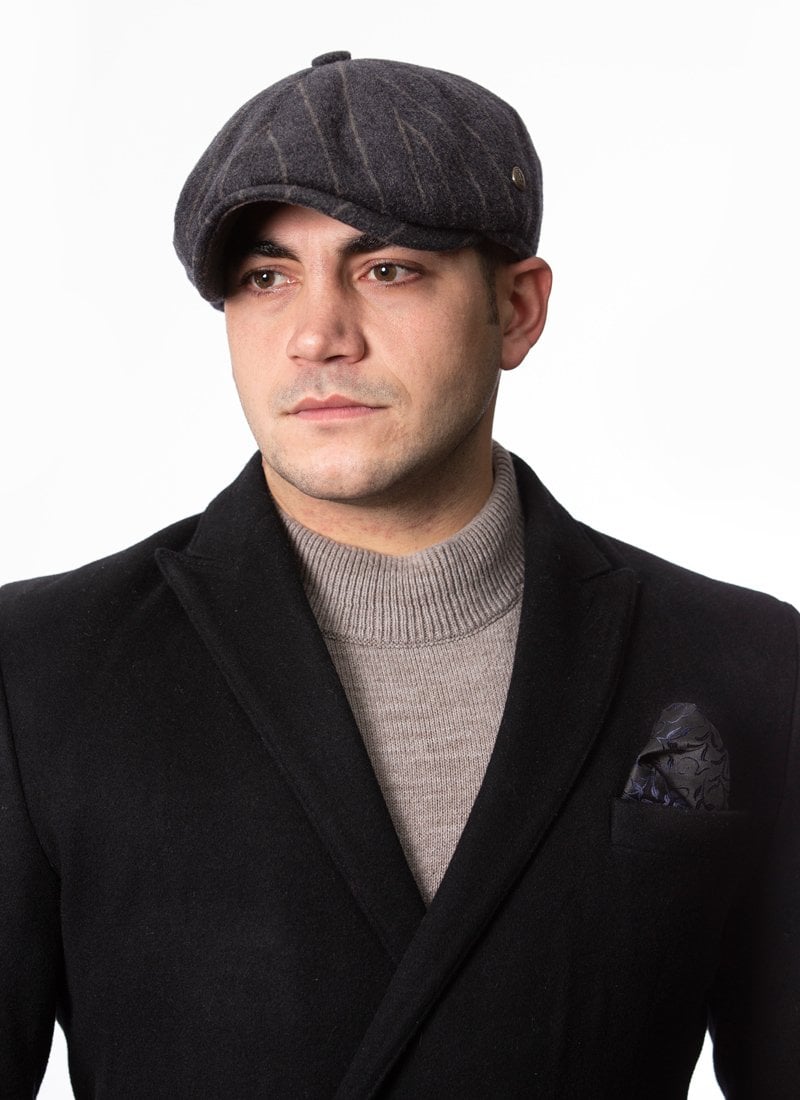 Pozze Çizgili Kaşmir Kumaş Erkek Kışlık İngiliz Stil Kasket Şapka