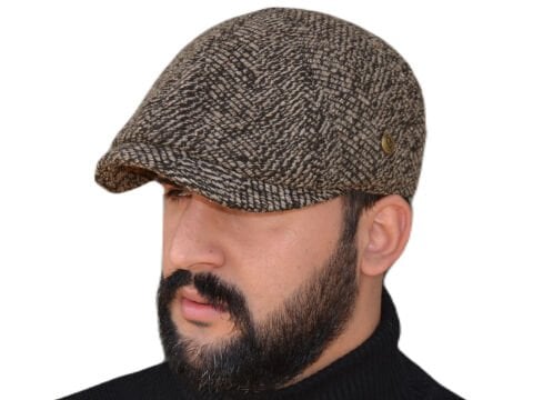 Kırçıllı Desen Kışlık Erkek Kasket Şapka 6 Parçalı İngiliz Modeli