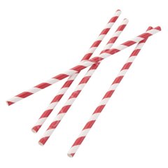 Kırmızı Beyaz Çizgili Kağıt Pipet 6x197 mm (5000'li Koli)