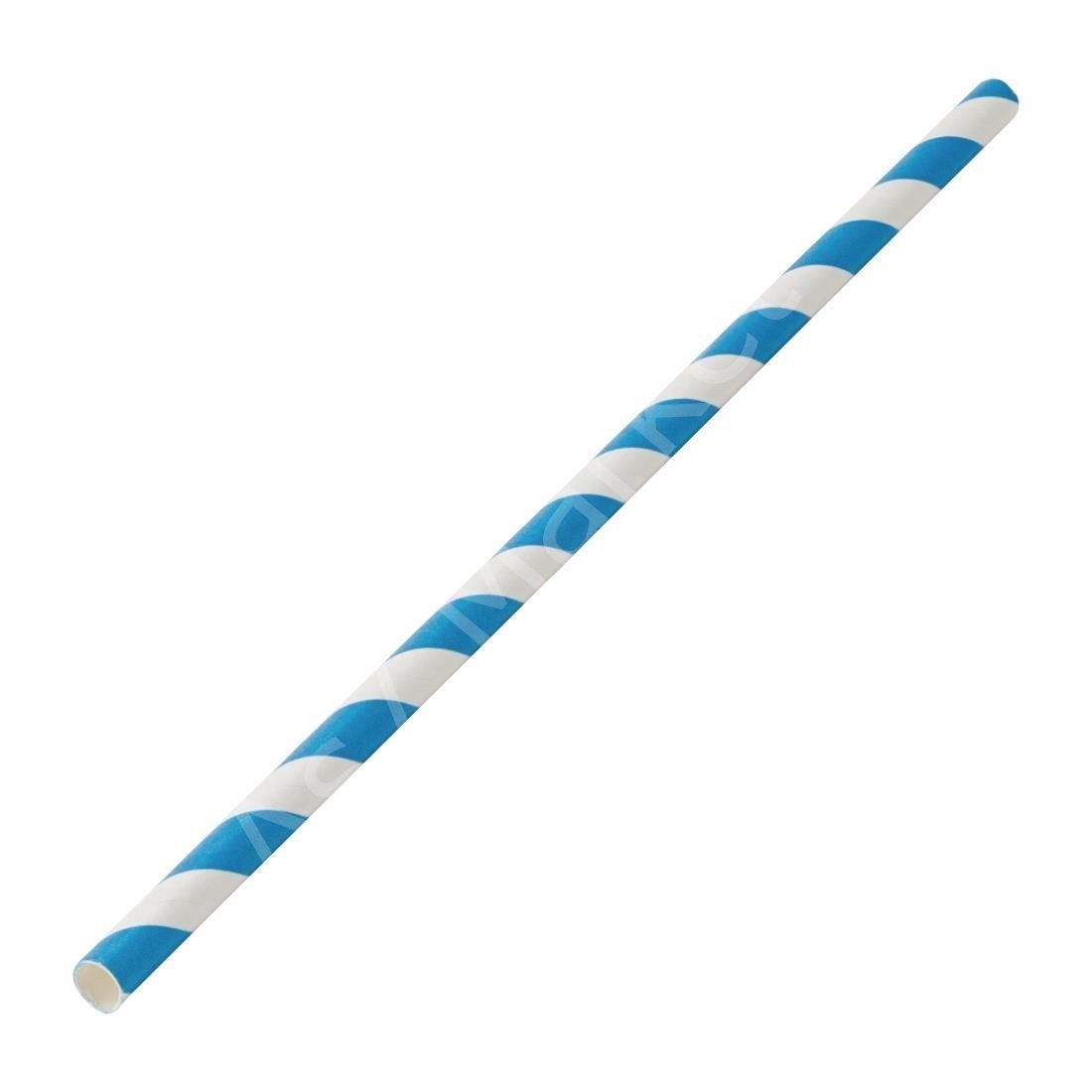 Mavi Beyaz Çizgili Kağıt Pipet 6x197 mm (10.000'li Koli)