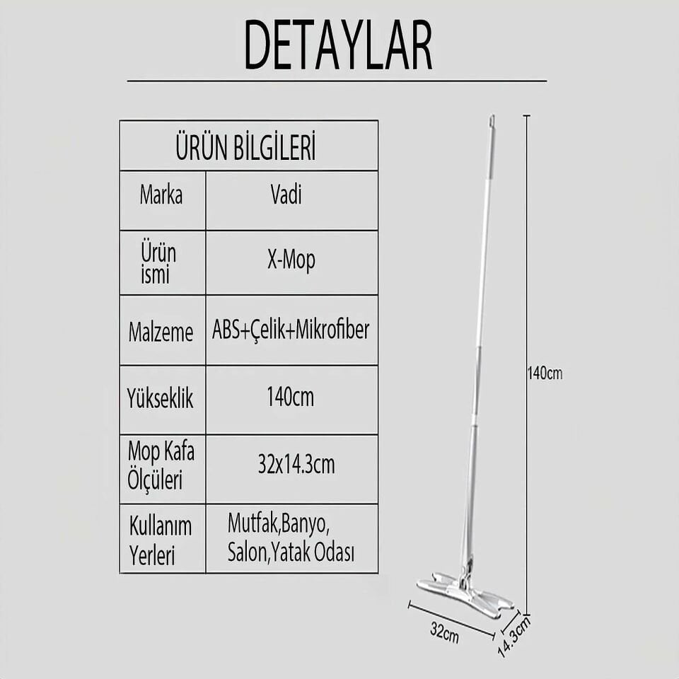 360 Derece Dönebilen Kendinden Sıkmalı X Mop