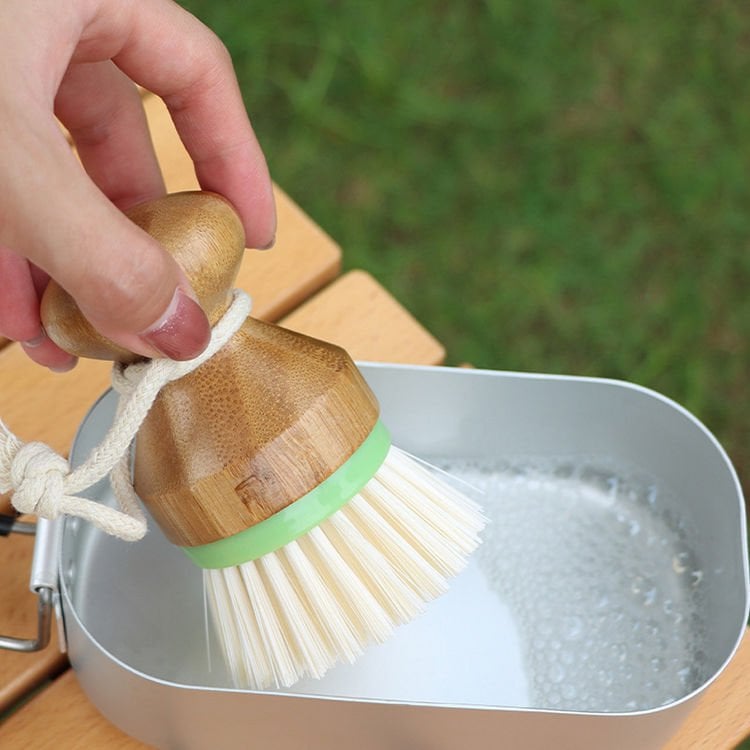 Yuvarlak Başlıklı Ergonomik Bambu Mutfak Temizlik Fırçası