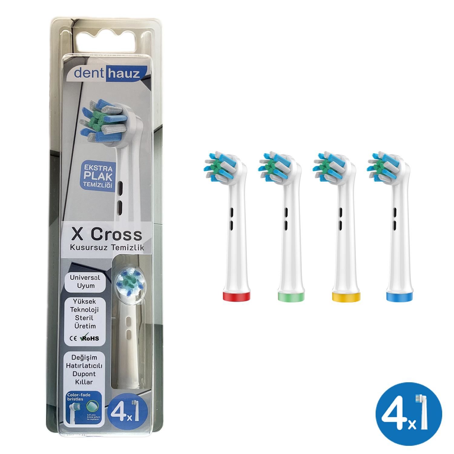 X Cross - Kusursuz Temizlik Oral-B Uyumlu Diş Fırçası Başlığı - 4 Adet Yedek Başlık