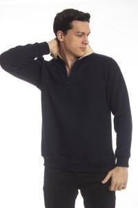 Yarım Fermuarlı Lacivert Erkek Sweatshirt