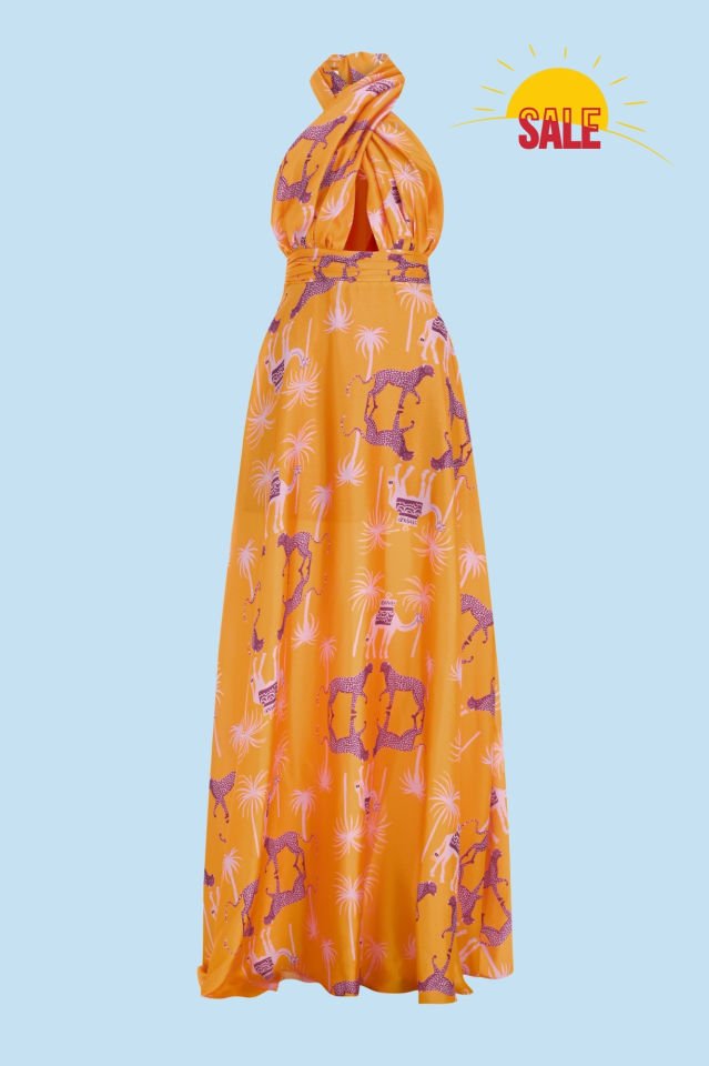 Orange Tiger Halter Neck Dress