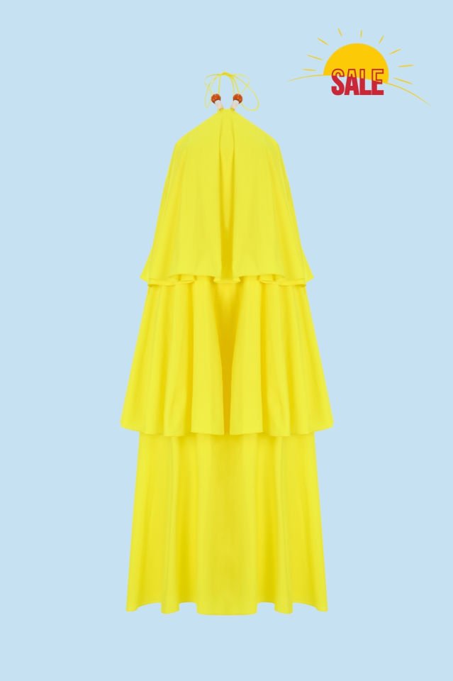 Yellow Ruffles Cotton Long Dress