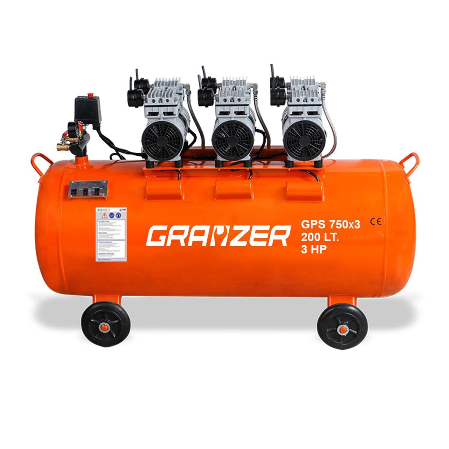 Grayzer 200 LT Sessiz ve Yağsız Hava Kompresörü 3 Kafa