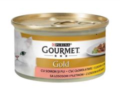 Gourmet Gold Salmon and Chicken Somon ve Tavuklu Parça Etli Kedi Konservesi 85 gr