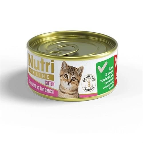 Nutri Feline Kitten Cat Food Grain Free Tahılsız Tavuklu ve Ton Balıklı Yavru Kedei Yaş Maması 85 gr