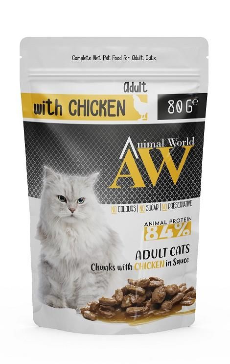 Sos İçinde Parça Tavuk Etli Yetişkin Kedi Pouch Mama 80 gr