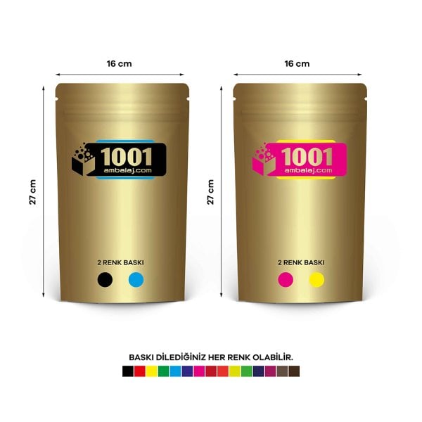 16X27 Cm 4 Baskılı Gold ( Altın ) Renkli İki Taraf İki Renk Doypack Torba 500 Gr /23/